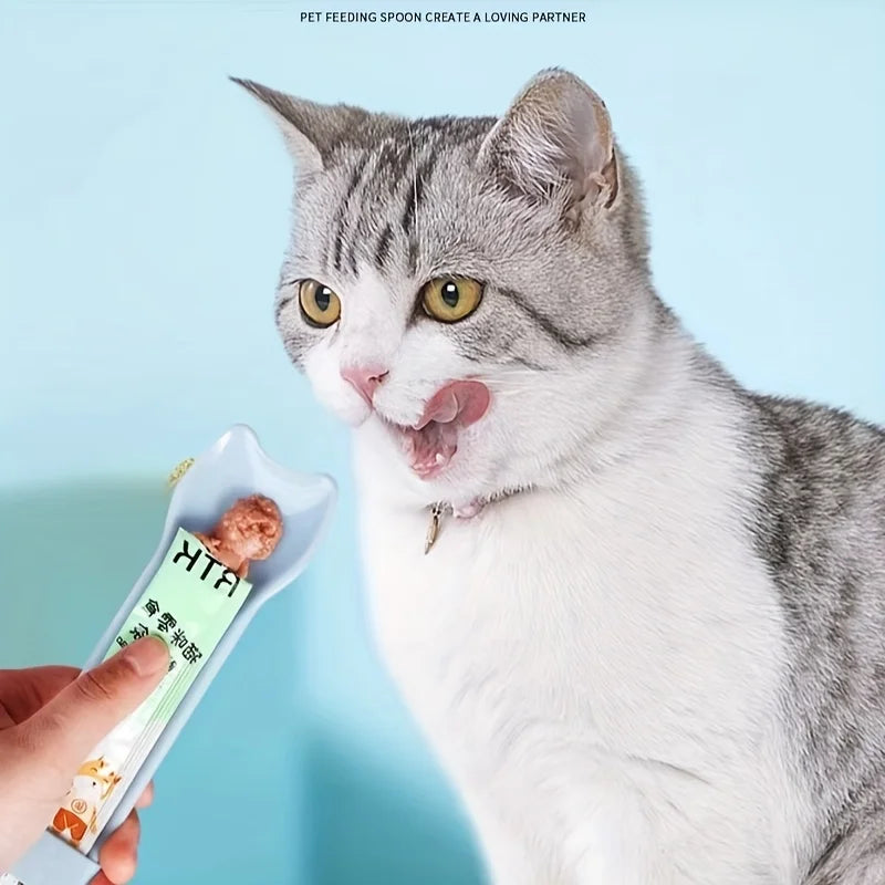 Cat Treat Squeeze Spoon Holder — Hands-Free Lickable Treat Feeder