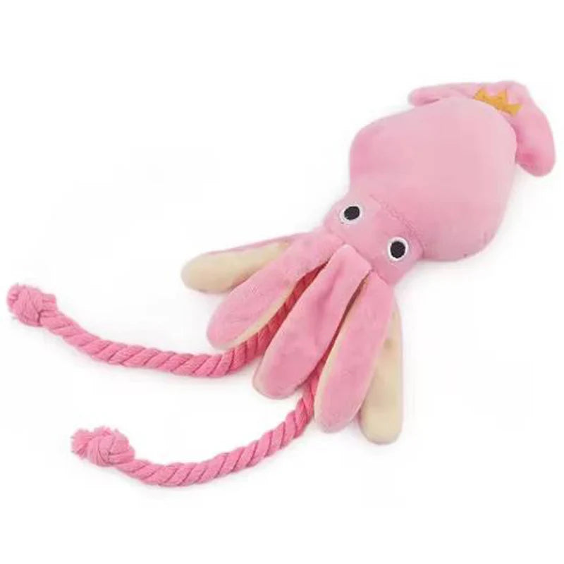 Squeaky Plush Octopus Dog Toy — Interactive Cotton Rope Chew Toy for Dogs & Cats