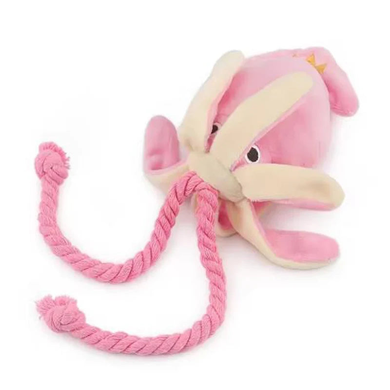 Squeaky Plush Octopus Dog Toy — Interactive Cotton Rope Chew Toy for Dogs & Cats