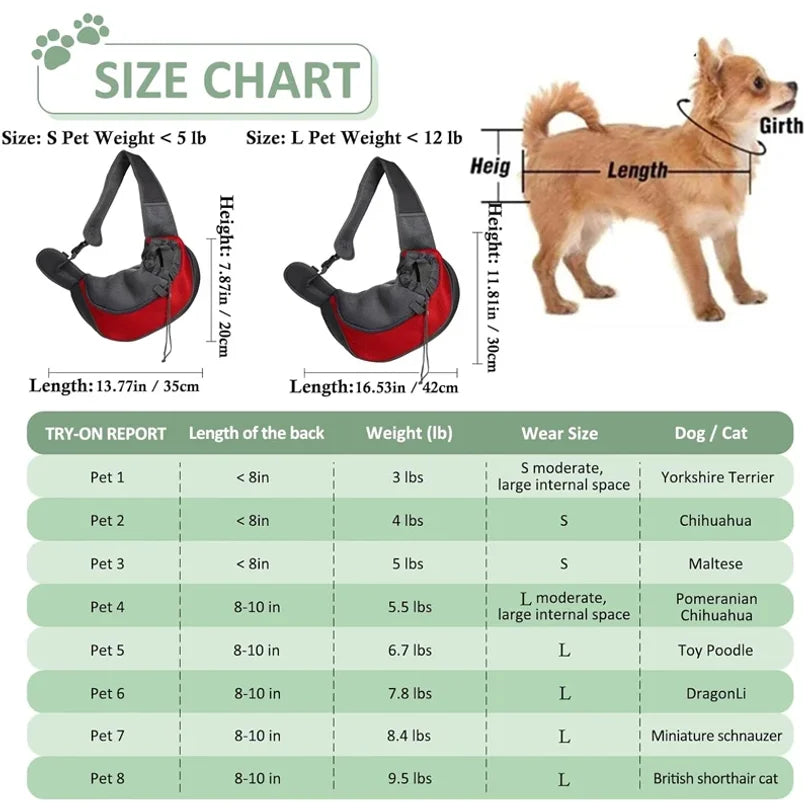 Hands-Free Pet Sling Carrier Bag — Adjustable Shoulder Bag for Small Dogs & Cats