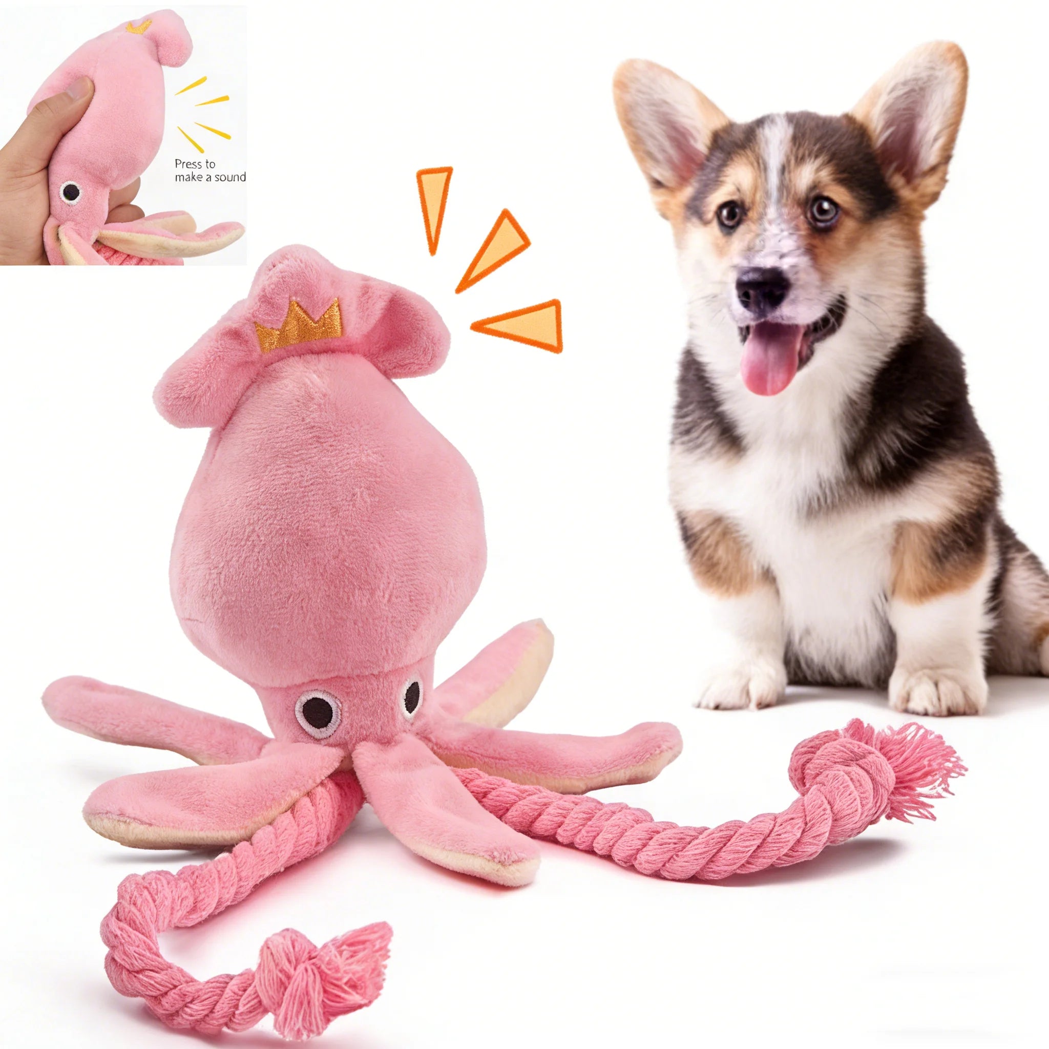 Squeaky Plush Octopus Dog Toy — Interactive Cotton Rope Chew Toy for Dogs & Cats