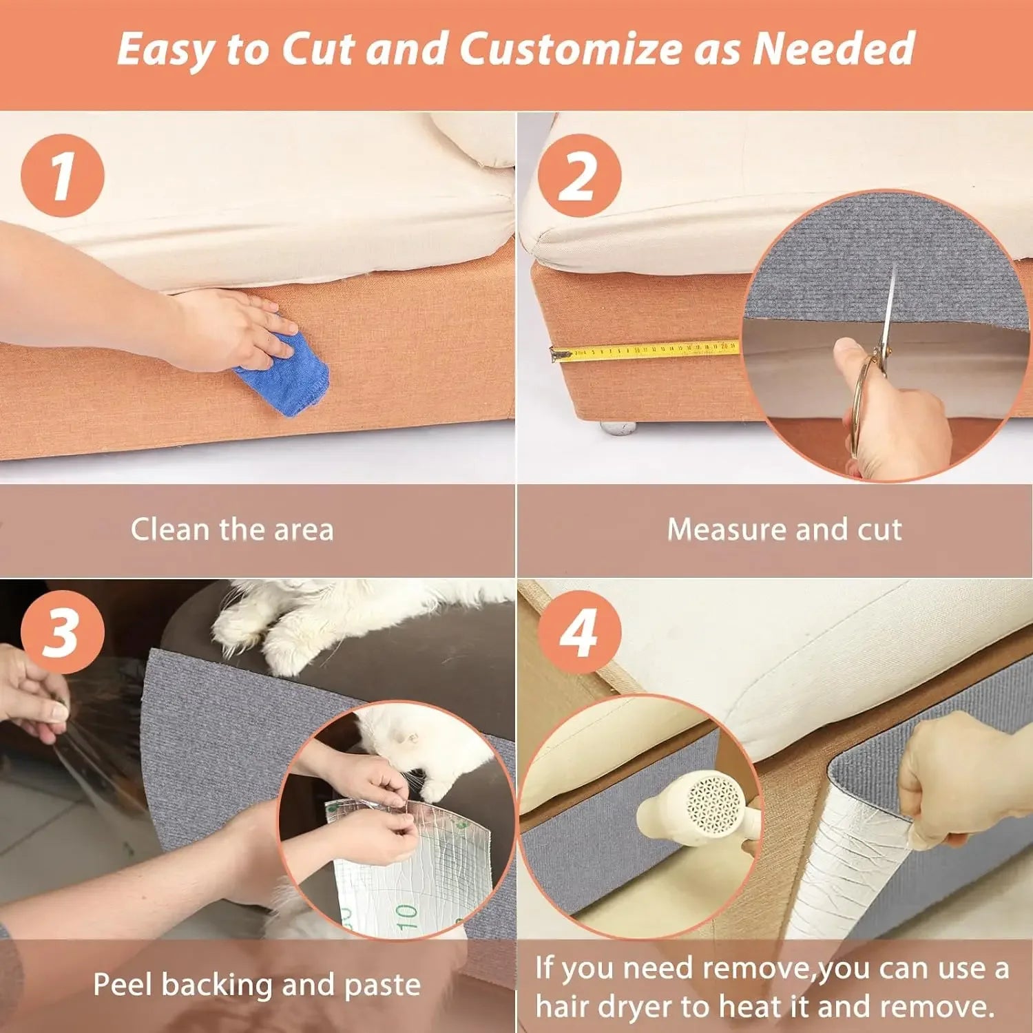 Cut-to-Size Cat Scratch Protector Mat — Self-Adhesive Furniture Guard